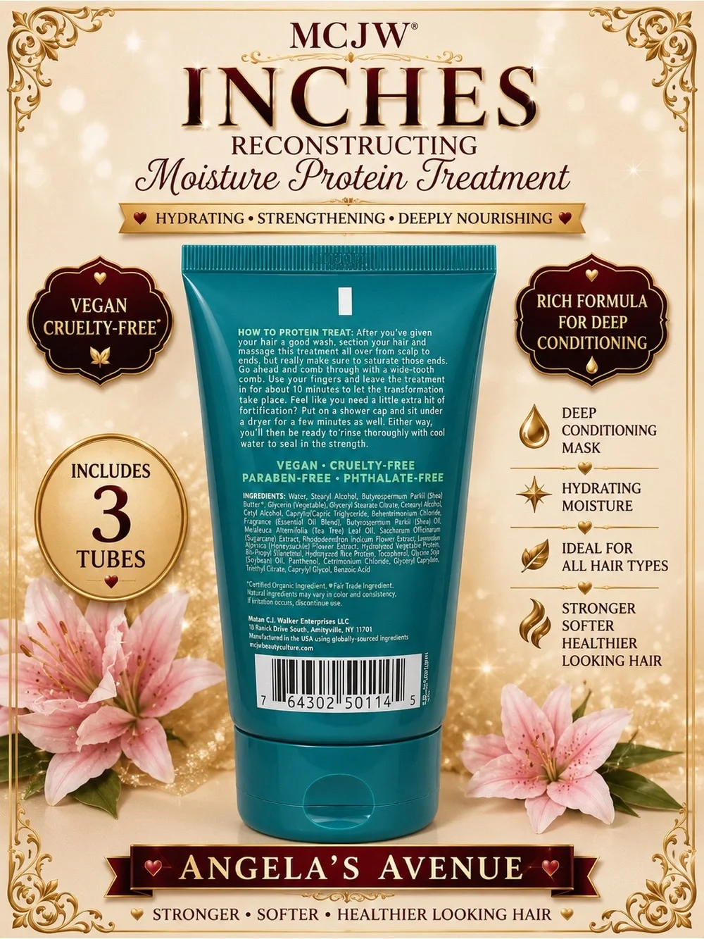 MCJW Inches Reconstructing Moisture Protein Treatment 3 Bottles